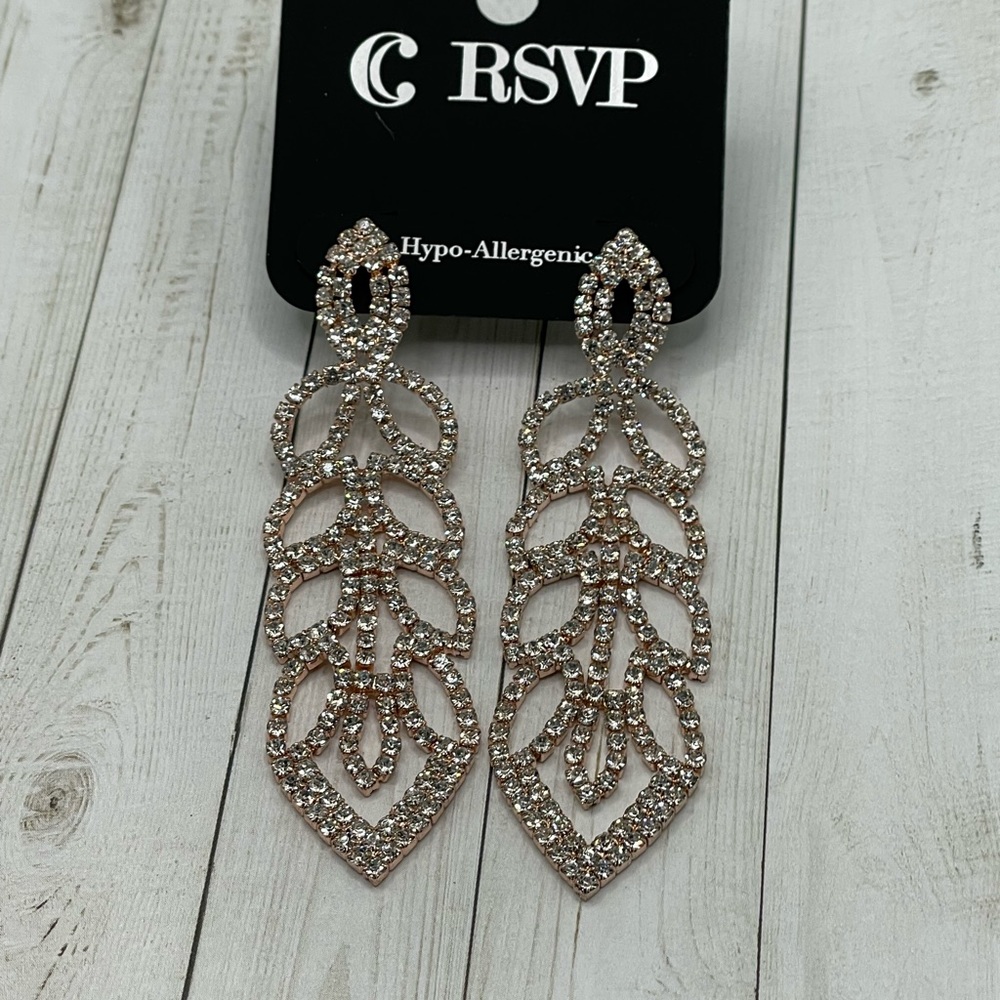 NWT RSVP Ornate Rose Goldtone/Crystal Large Drop Earrings - Picture 8 of 8